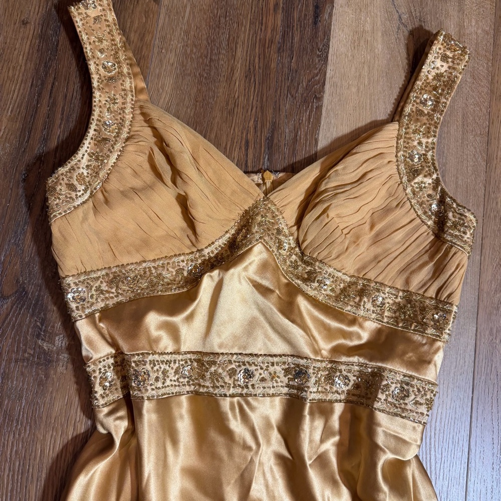 Vintage 100% Silk Beaded Dress Vintage Beaded Dress Liquid Gold Grecian Goddess - Picture 7 of 12